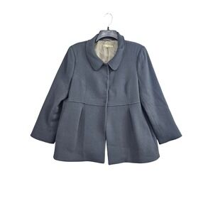L'Autre Chose Wool Coat Women 48 Gray Solid Peter Pan Collar Peplum Made Italy